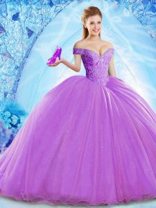 Lavender Ball Gowns Beading Quinceanera Gown Lace Up Organza Sleeveless