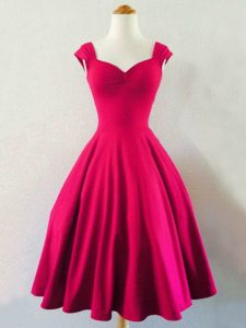 Sweet Knee Length Hot Pink Quinceanera Court Dresses Taffeta Sleeveless Ruching