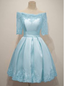 Half Sleeves Lace Up Knee Length Lace Quinceanera Dama Dress