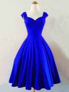 Nice Royal Blue Straps Lace Up Ruching Dama Dress Sleeveless