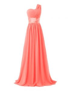 Beauteous Watermelon Red One Shoulder Lace Up Ruching Court Dresses for Sweet 16 Sleeveless