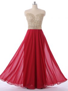 Red Sleeveless Chiffon Zipper Court Dresses for Sweet 16 for Prom and Party