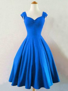 Excellent Straps Sleeveless Lace Up Dama Dress Blue Taffeta