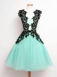 Cheap Sleeveless Knee Length Lace Lace Up Vestidos de Damas with Turquoise