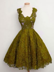 Olive Green Quinceanera Court of Honor Dress Prom and Party and Wedding Party with Lace Straps Sleeveless Lace Up