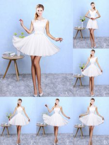 Vintage White Lace Up Quinceanera Court of Honor Dress Lace and Appliques Sleeveless Knee Length