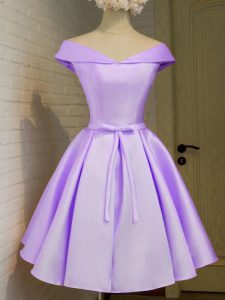 Cap Sleeves Knee Length Belt Lace Up Quinceanera Court of Honor Dress with Lavender