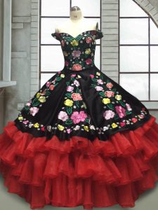 Custom Designed Sleeveless Embroidery and Ruffled Layers Lace Up Quinceanera Dress