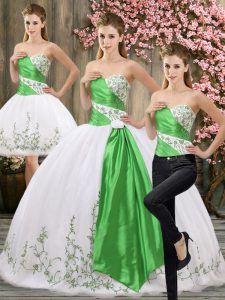 Hot Selling Sleeveless Lace Up Floor Length Embroidery and Belt Vestidos de Quinceanera