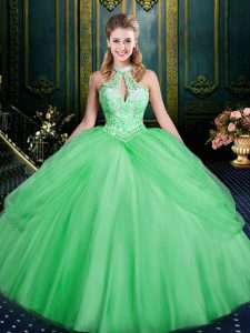 Modern Floor Length Ball Gowns Sleeveless Green Ball Gown Prom Dress Lace Up