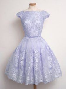 Scalloped Cap Sleeves Quinceanera Dama Dress Knee Length Lace Lavender Lace
