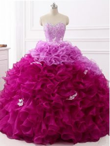 Super Multi-color Lace Up Sweet 16 Quinceanera Dress Beading and Appliques and Ruffles Sleeveless Brush Train