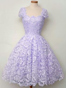 Shining Lavender A-line Lace Dama Dress Lace Up Lace Sleeveless Knee Length