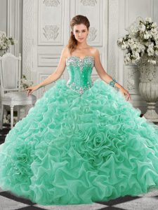 Comfortable Apple Green Sleeveless Beading and Ruffles Lace Up Quinceanera Dress
