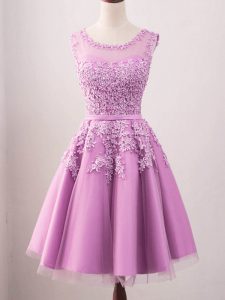 Edgy A-line Quinceanera Court of Honor Dress Lilac Scoop Tulle Sleeveless Knee Length Lace Up