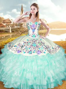 Sexy Apple Green Lace Up Sweetheart Embroidery and Ruffled Layers Sweet 16 Quinceanera Dress Organza and Taffeta Sleeveless