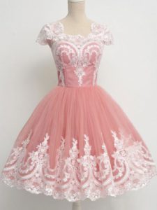 Hot Sale Square Cap Sleeves Tulle Quinceanera Court of Honor Dress Lace Zipper