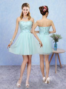 Free and Easy Aqua Blue Sleeveless Tulle Lace Up Quinceanera Court Dresses for Prom and Party