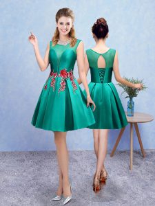 Knee Length Turquoise Dama Dress for Quinceanera Taffeta Sleeveless Embroidery