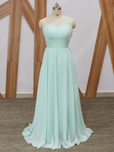 Top Selling Sleeveless Sweep Train Side Zipper Ruching Court Dresses for Sweet 16