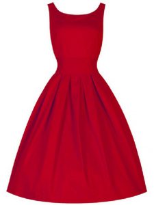 Ideal Red A-line Scoop Sleeveless Taffeta Knee Length Lace Up Ruching Court Dresses for Sweet 16