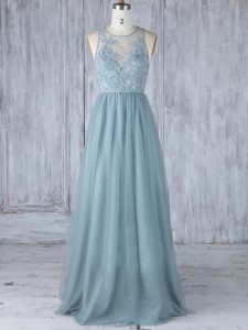 Sumptuous Sleeveless Tulle Floor Length Zipper Damas Dress in Grey with Appliques