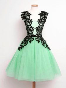 Sleeveless Knee Length Lace Lace Up Dama Dress with Apple Green