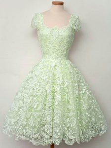 Yellow Green Cap Sleeves Knee Length Lace Lace Up Damas Dress