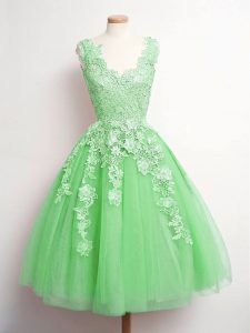 New Arrival Green Lace Up V-neck Lace Dama Dress for Quinceanera Tulle Sleeveless