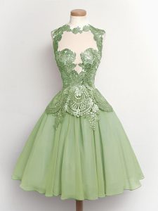 Green Sleeveless Lace Knee Length Damas Dress