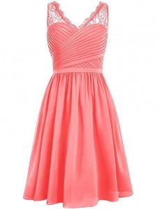 Low Price V-neck Sleeveless Chiffon Quinceanera Court of Honor Dress Lace and Ruching Side Zipper