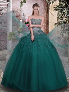 Elegant Dark Green Sleeveless Tulle Lace Up Quinceanera Dress for Military Ball and Sweet 16 and Quinceanera