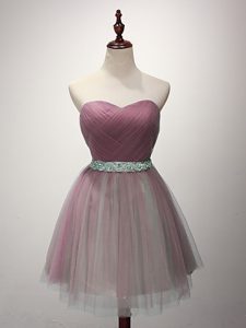 Pink Vestidos de Damas Prom and Party and Sweet 16 with Beading and Ruching Sweetheart Sleeveless Lace Up