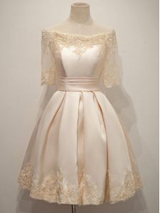 Free and Easy Champagne Half Sleeves Lace Knee Length Dama Dress for Quinceanera