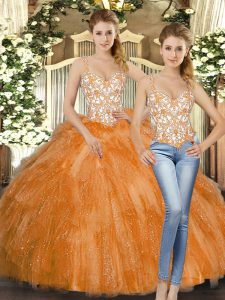 Glamorous Orange Red Sleeveless Organza Lace Up Quinceanera Dress for Military Ball and Sweet 16 and Quinceanera