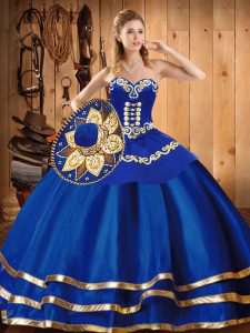 Vintage Satin and Tulle Sleeveless Floor Length Quinceanera Dress and Embroidery