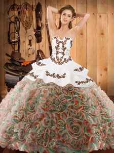 Embroidery Quinceanera Dress Multi-color Lace Up Sleeveless With Train Sweep Train