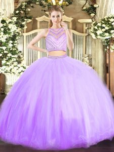 Lavender Sleeveless Beading Floor Length Quinceanera Dress