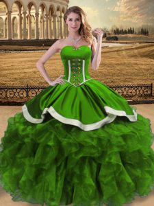 Fashion Green Ball Gowns Beading and Ruffles Sweet 16 Dress Lace Up Organza Sleeveless Floor Length