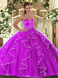 Ball Gowns Quince Ball Gowns Fuchsia Sweetheart Organza Sleeveless Floor Length Lace Up