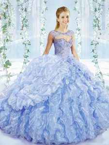 Admirable Ball Gowns Sleeveless Blue Sweet 16 Dress Brush Train Lace Up