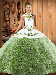 Trendy Lace Up Quince Ball Gowns Multi-color for Military Ball and Sweet 16 and Quinceanera with Embroidery Sweep Train