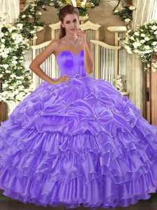 Elegant Organza Sweetheart Sleeveless Lace Up Beading and Ruffled Layers 15th Birthday Dress in Lavender