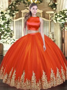 Luxury Red Sleeveless Tulle Criss Cross 15th Birthday Dress for Military Ball and Sweet 16 and Quinceanera