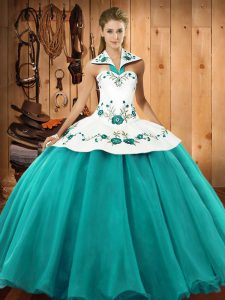 Ideal Floor Length Ball Gowns Sleeveless Turquoise Sweet 16 Dresses Lace Up