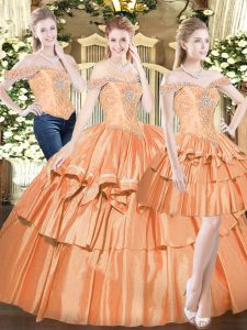 Orange Red Sleeveless Beading and Ruffled Layers Floor Length Sweet 16 Quinceanera Dress