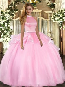 Best Floor Length Ball Gowns Sleeveless Pink Quinceanera Dresses Backless