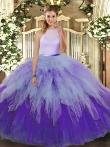 Ruffles Quinceanera Gown Multi-color Backless Sleeveless Floor Length