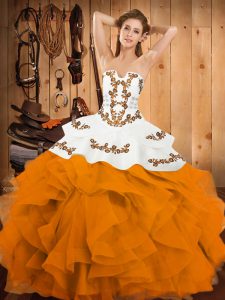 Free and Easy Sleeveless Lace Up Floor Length Embroidery and Ruffles Quince Ball Gowns