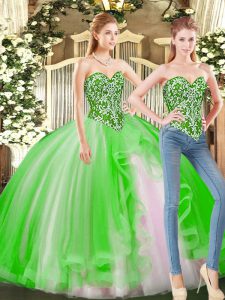 Best Selling Lace Up Quinceanera Gown Beading Sleeveless Floor Length